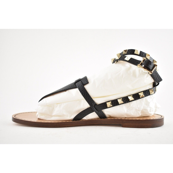 Valentino Rockstud Black Leather Thong Wrap Around Strap Flat Slide Sandal 36.5 - Picture 8 of 11